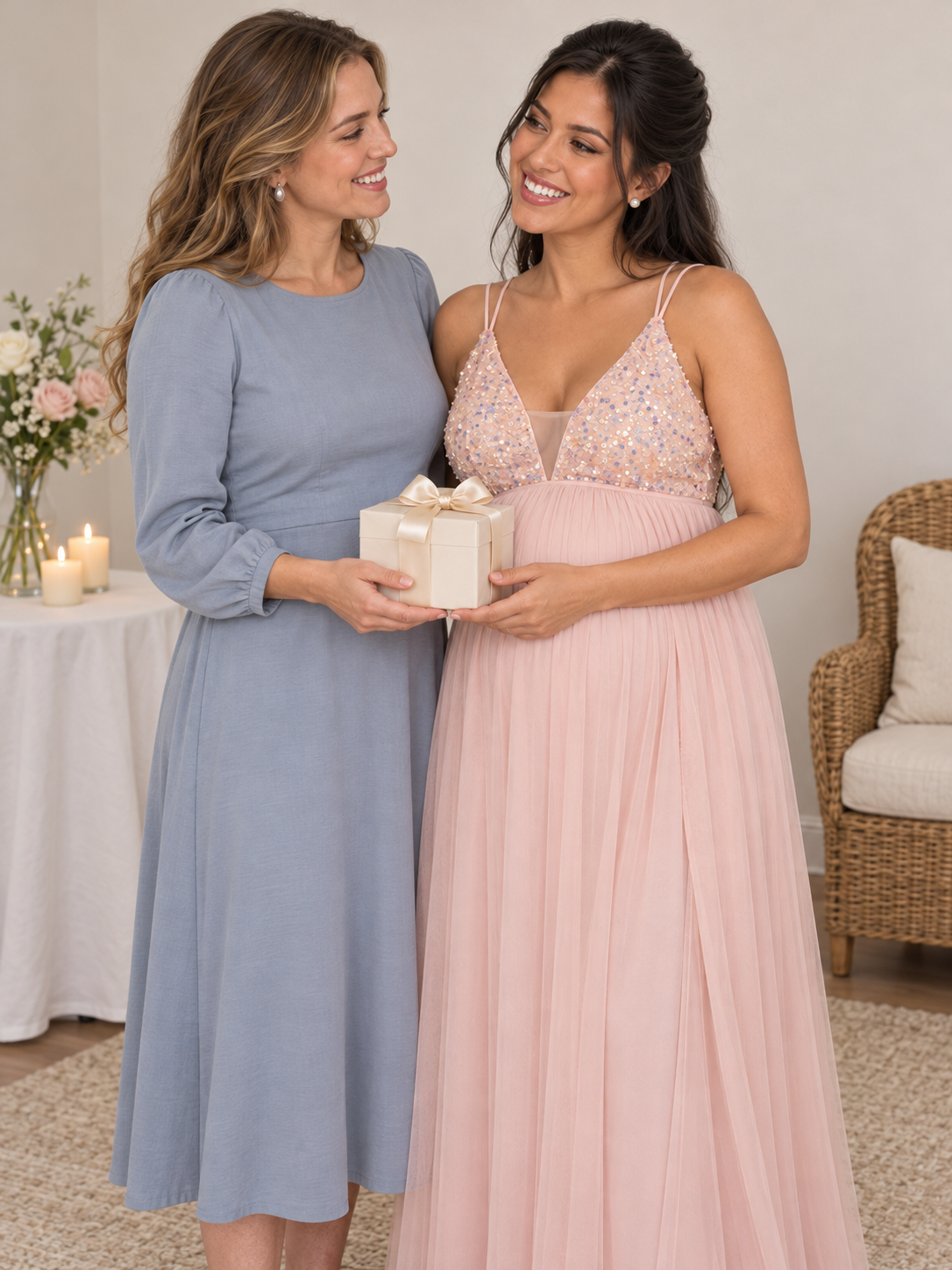 Primrose Blush Pink maternity dress — sharing a baby shower gift with a loved one