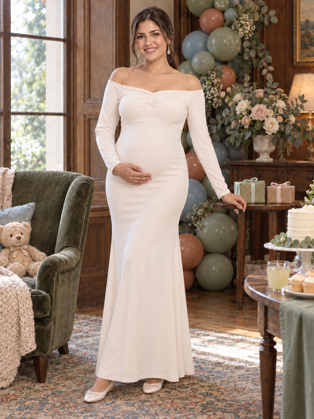 Amelise Ivory maternity dress — maternity portrait