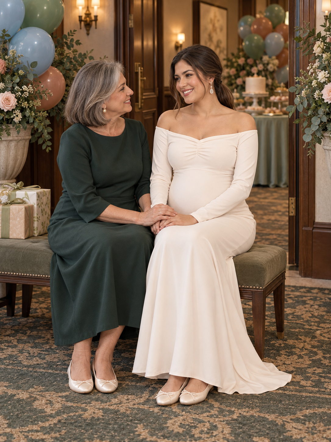 Amelise Ivory maternity dress — celebration arrival