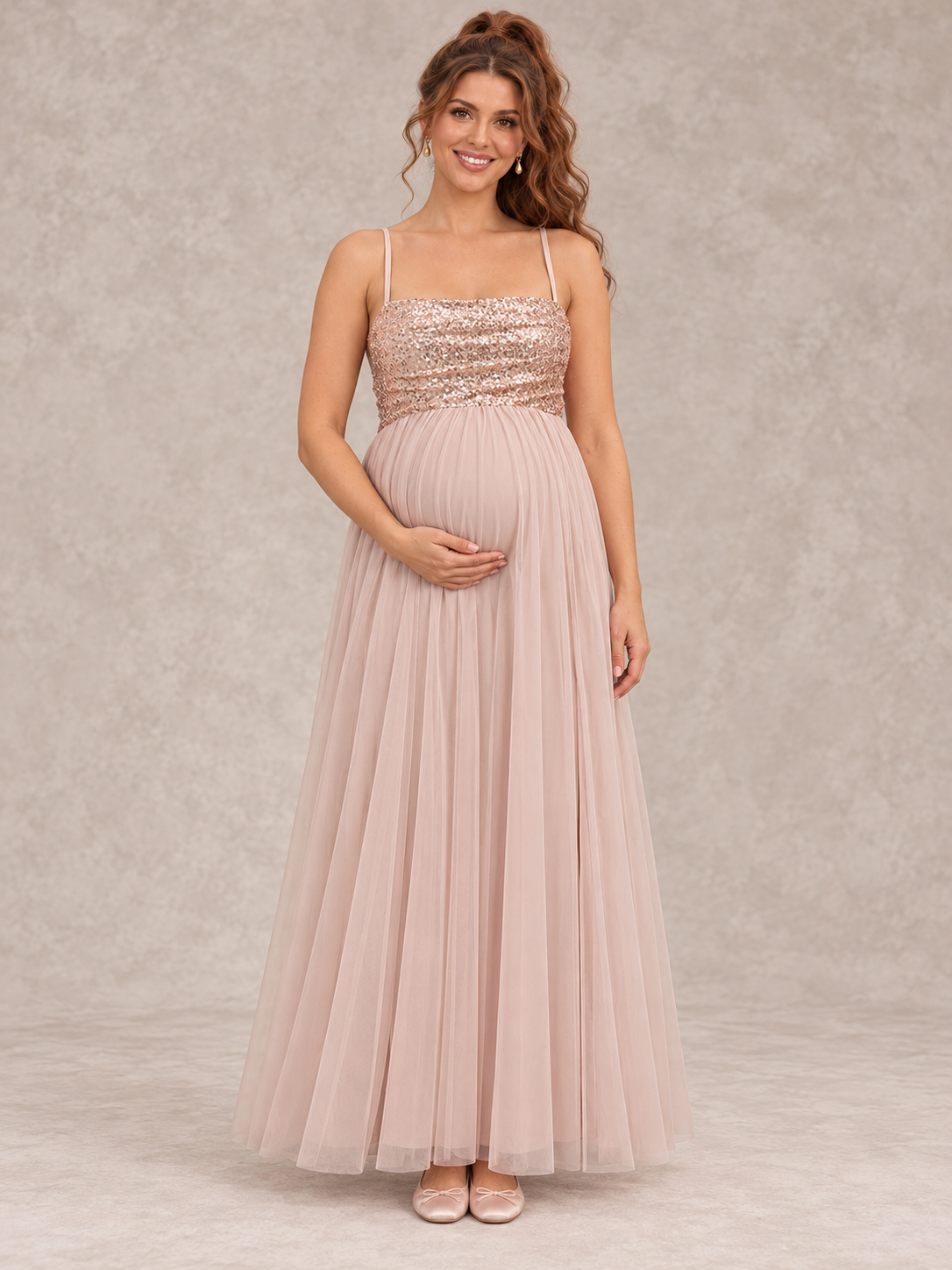 Serelle Champagne maternity dress — front view
