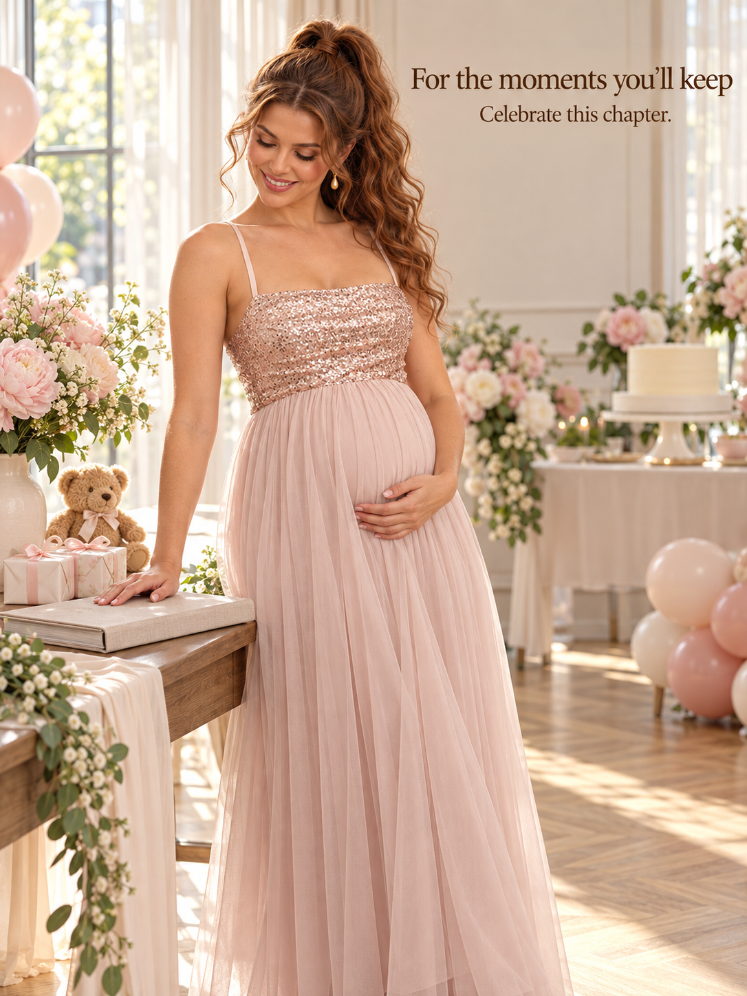 Serelle Champagne maternity dress — occasion styling