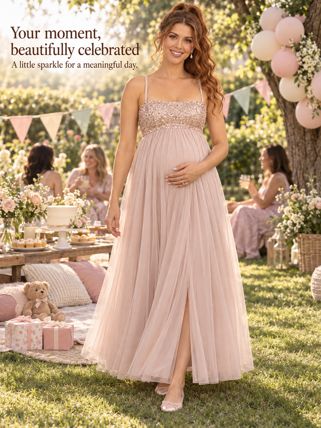 Serelle Champagne maternity dress — babyshowerdress brand story
