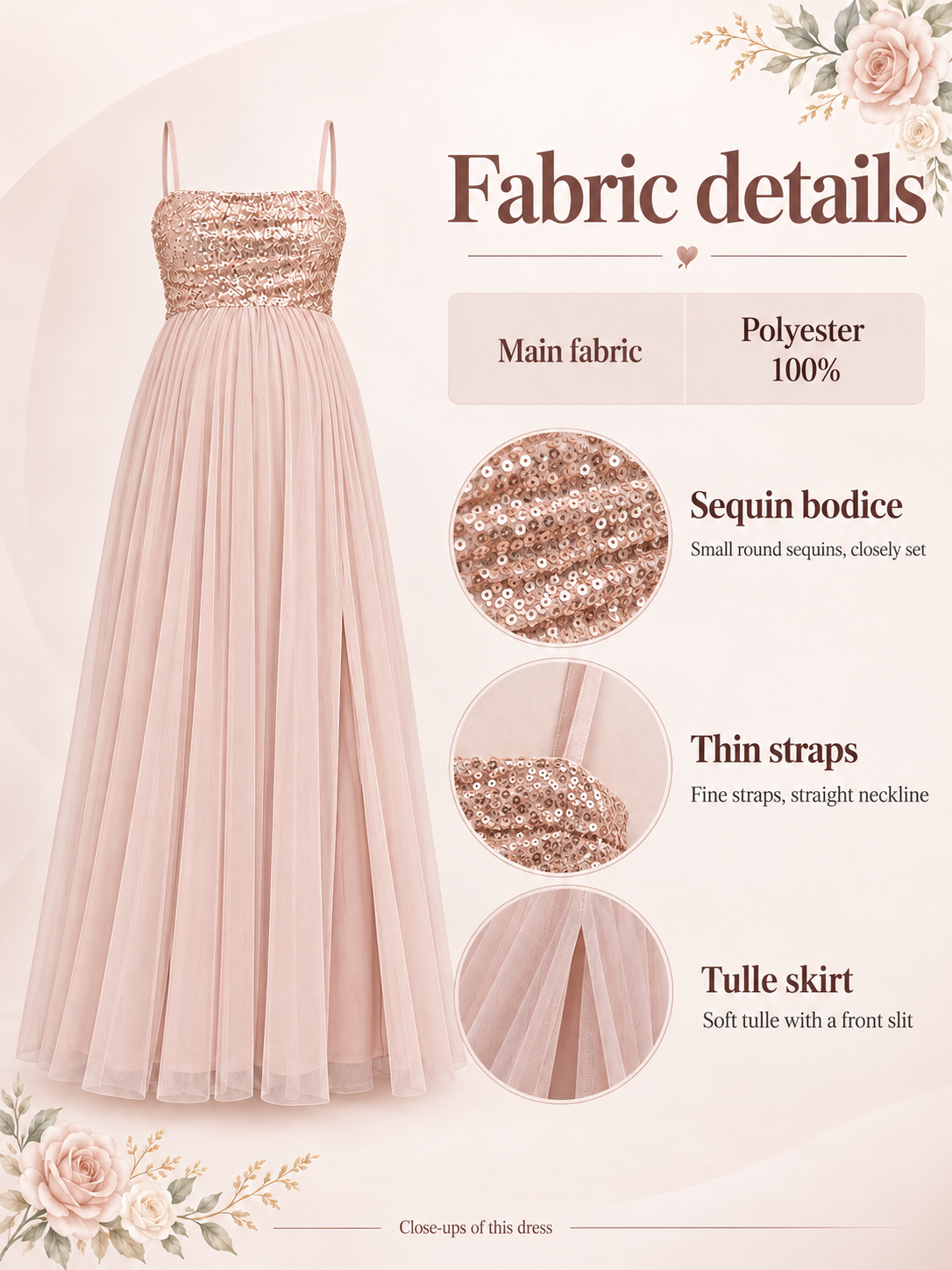 Material guide for the Serelle Champagne maternity dress