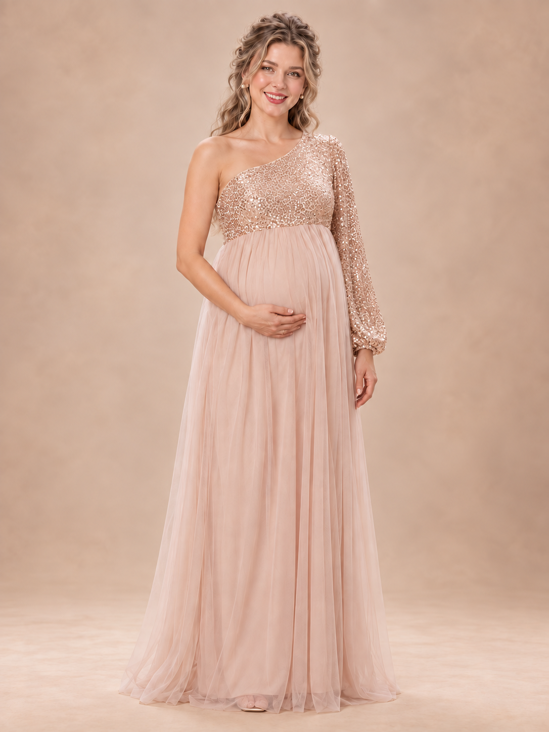 Vivienne Rose Gold Glow Maternity Baby Shower Dress