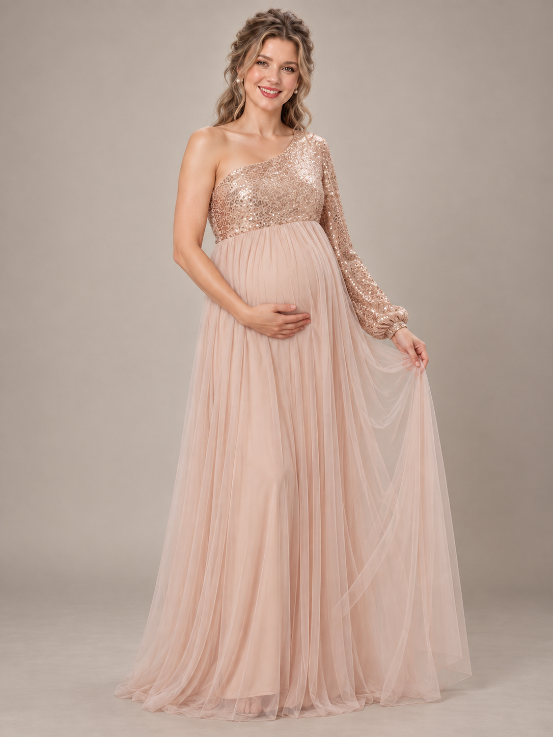 Vivienne Rose Gold maternity dress — tulle skirt held out to show its soft layers