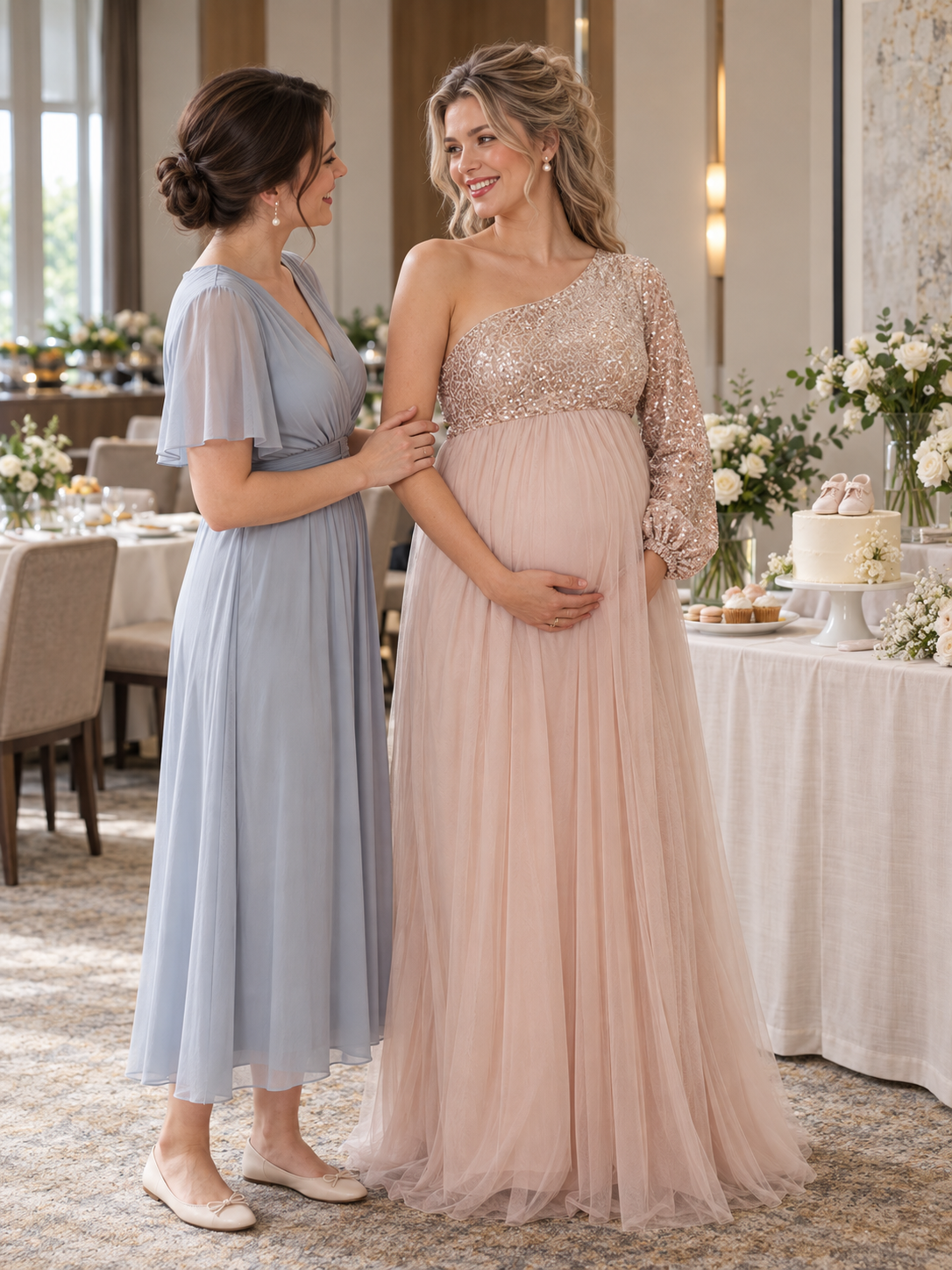 Vivienne Rose Gold maternity dress — baby shower celebration with a loved one
