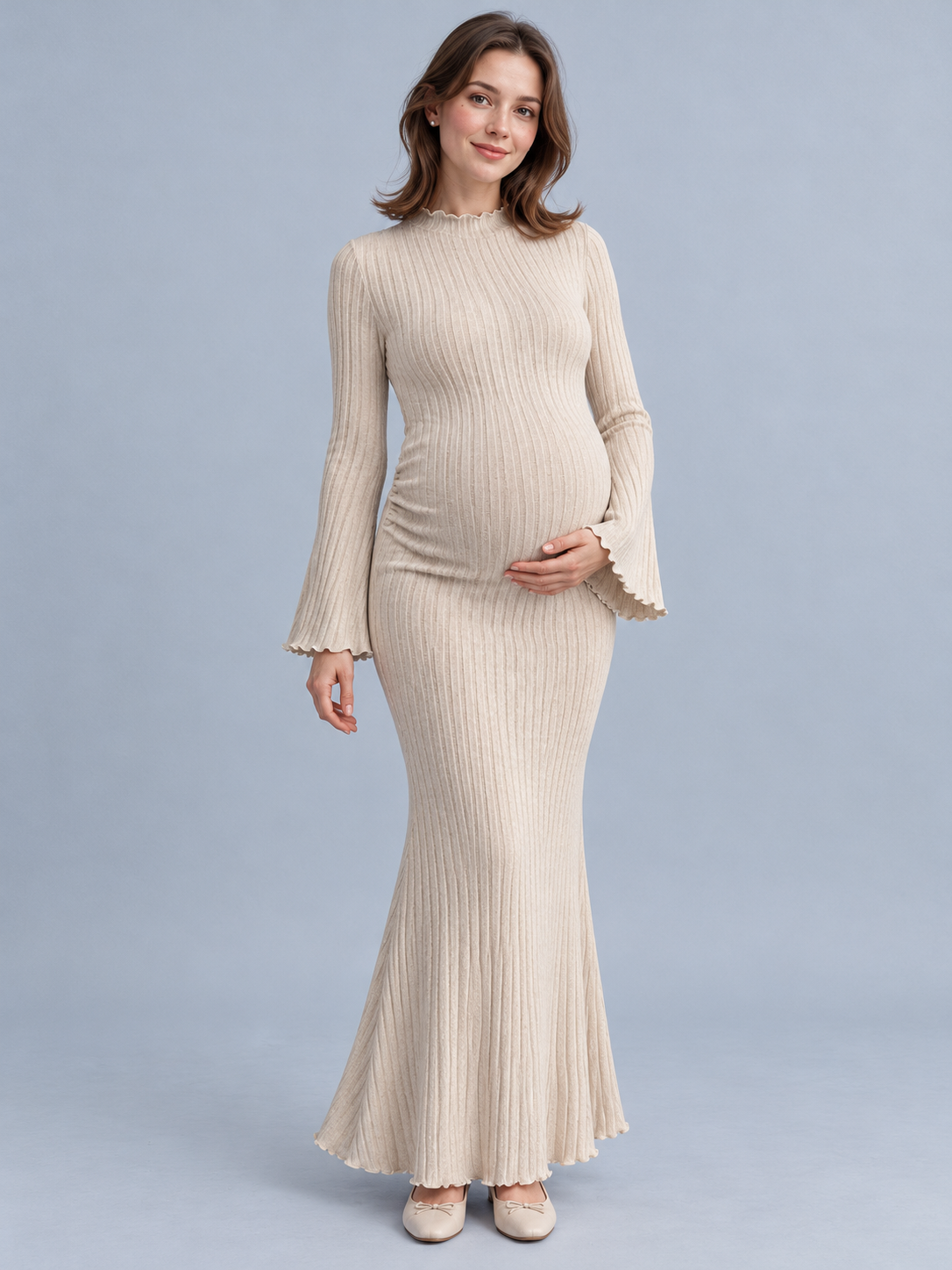 Lucienne Sand Whisper Maternity Baby Shower Dress