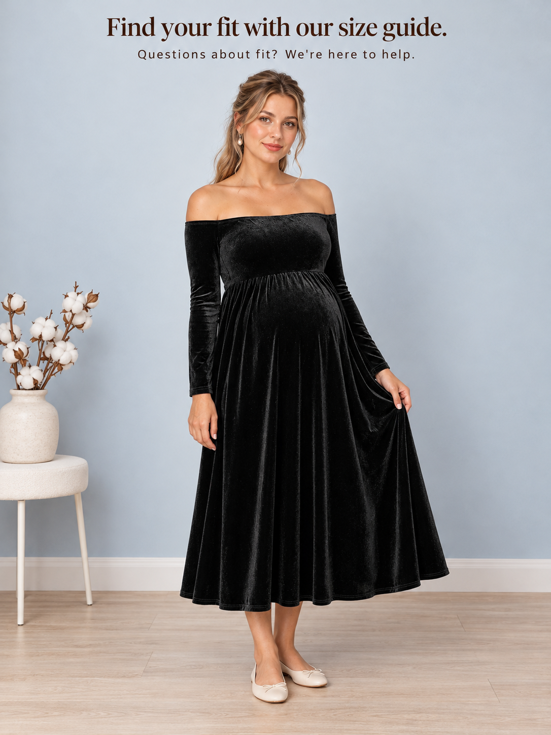 Colette Black maternity dress — front view against a pale blue studio background
