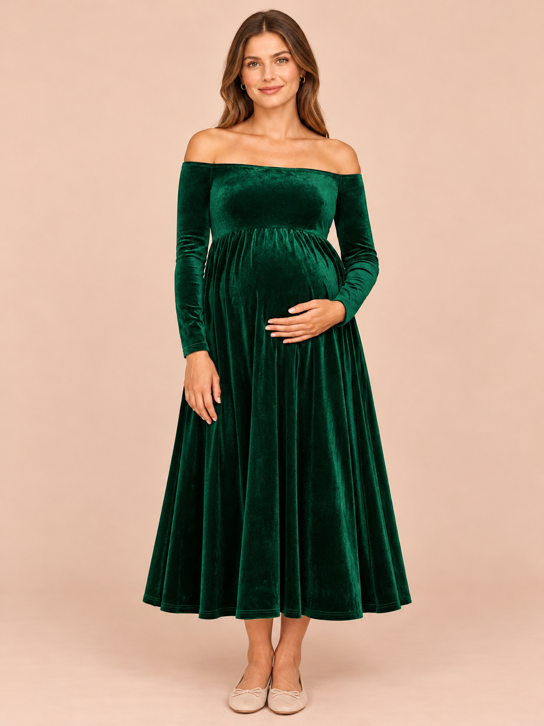 Colette Forest Green maternity dress — front view against a soft studio background