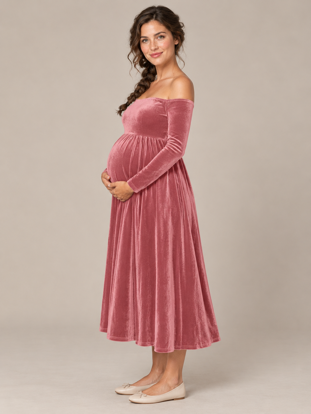 Colette Dusty Rose maternity dress — side profile showing the maternity silhouette