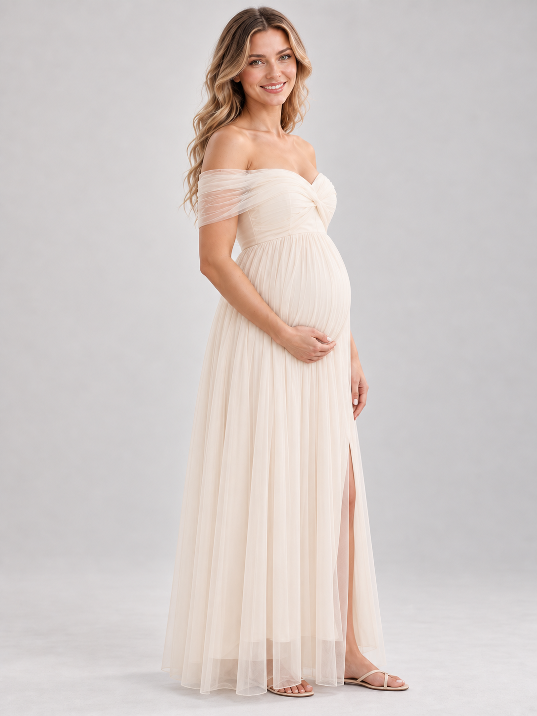 Orielle Off White maternity dress — side silhouette