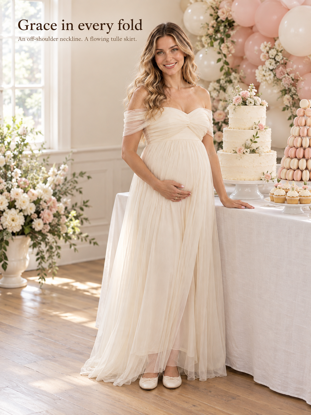 Orielle Off White maternity dress — full dress silhouette