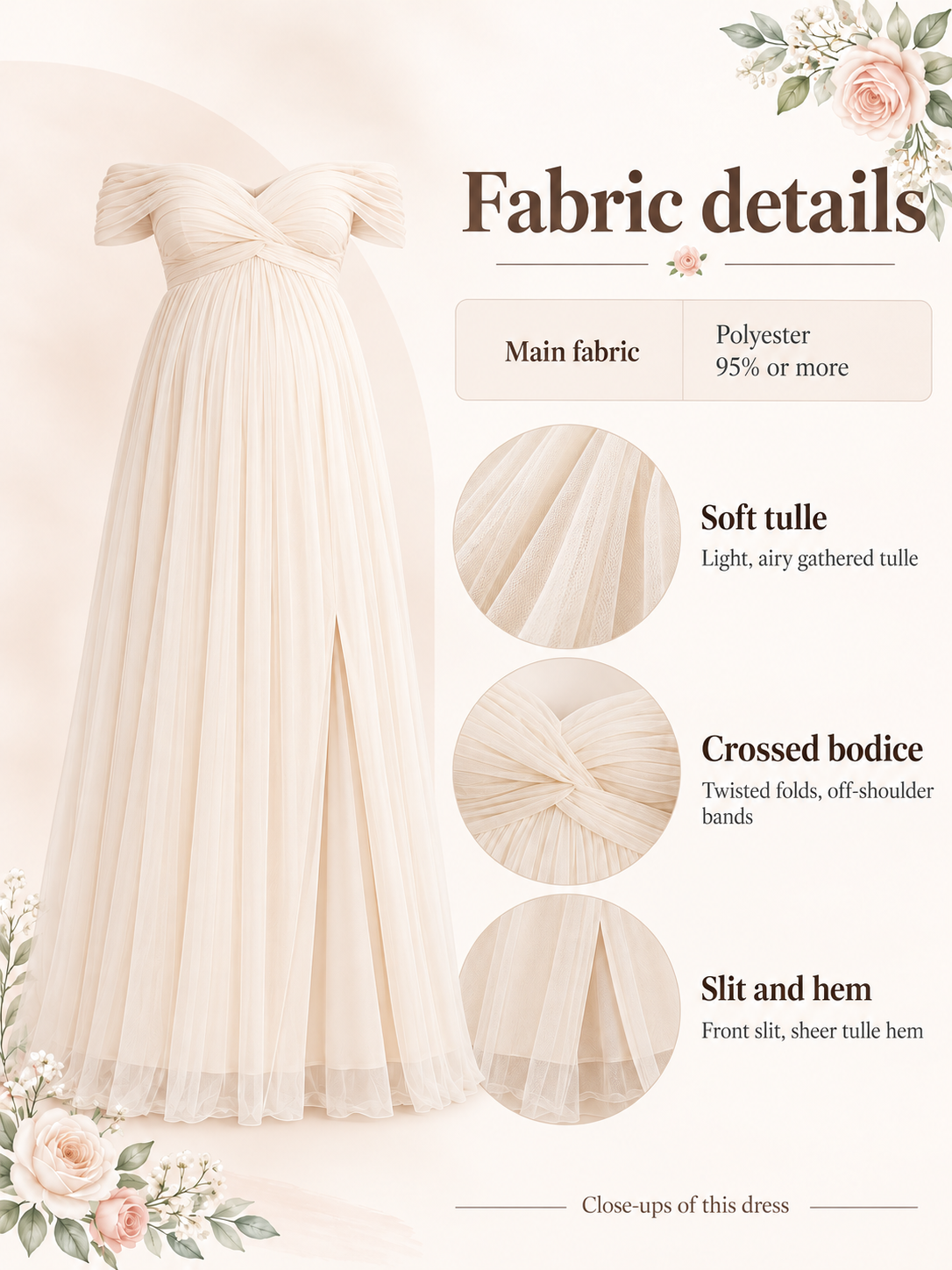 Material guide for the Orielle Off White maternity dress