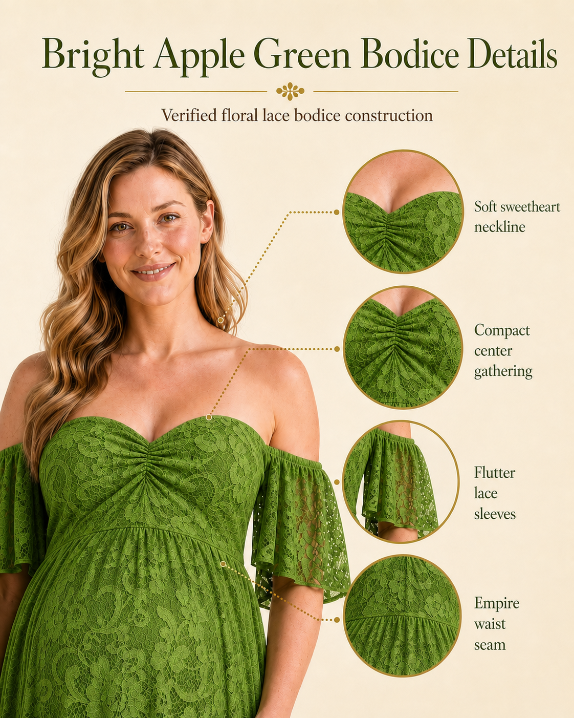 Bright Apple Green neckline card showing flutter sleeves and a shallow sweetheart dip