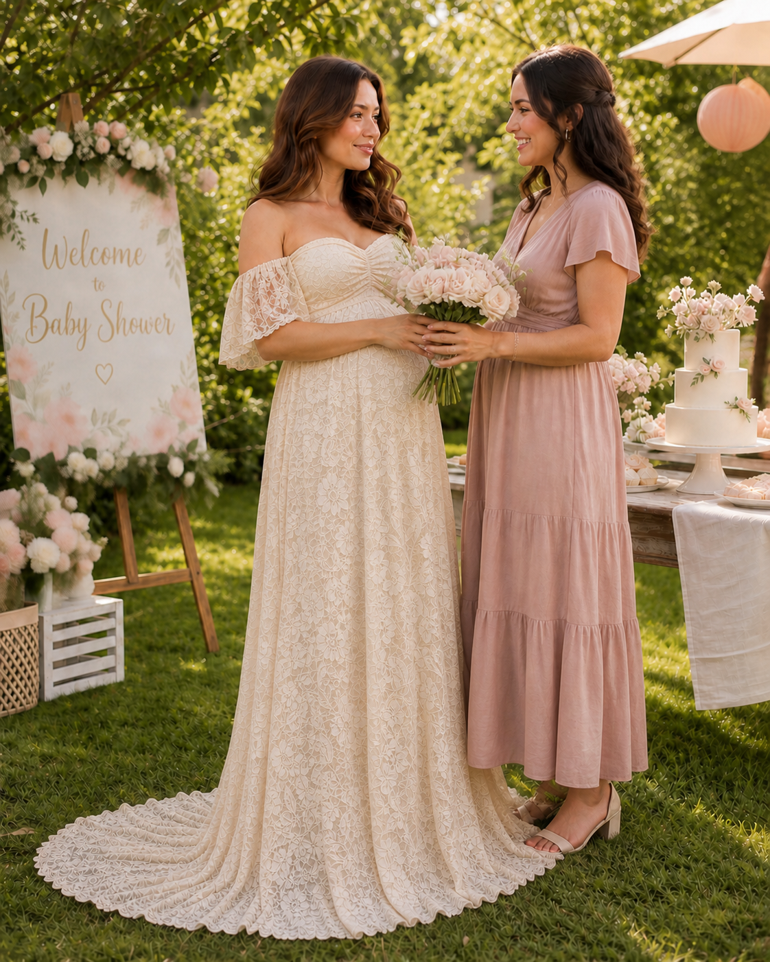 Soft Apricot Cream lace against warm foliage on a quiet garden walk