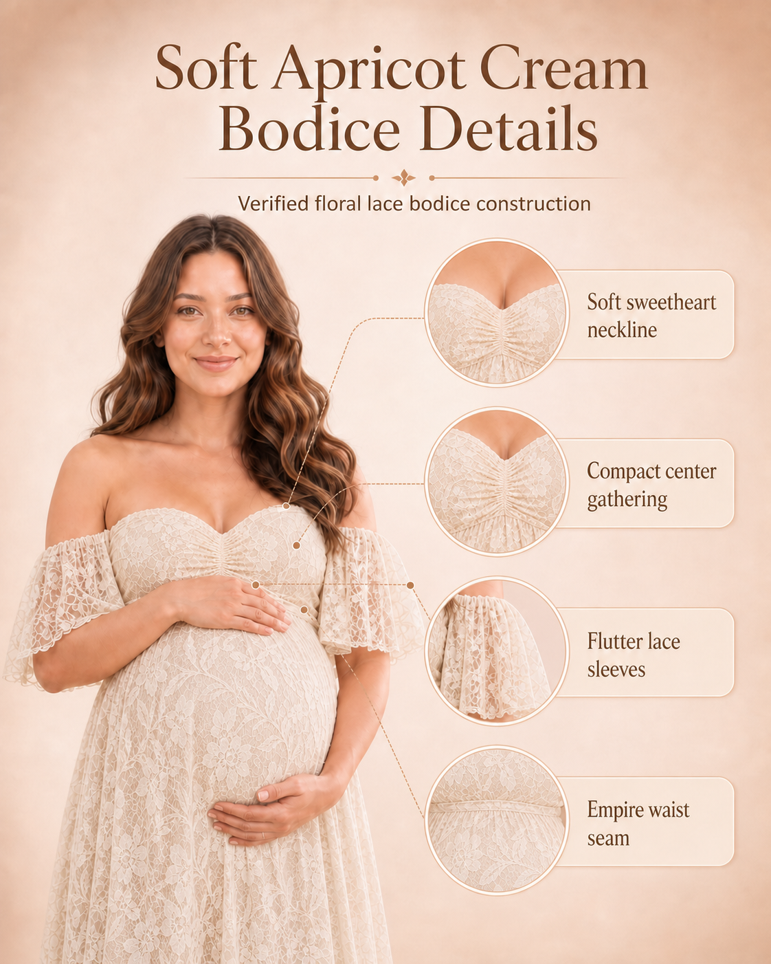 Soft Apricot Cream bodice card: flutter sleeves framing a shallow sweetheart neckline