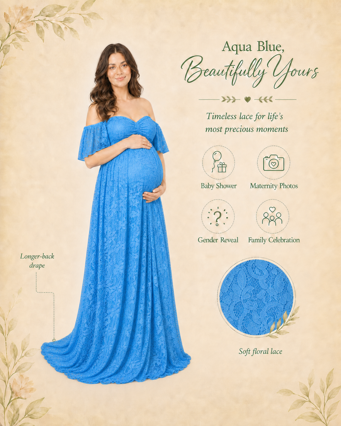 Aqua Blue maternity dress worn for a blue-themed baby shower keepsake