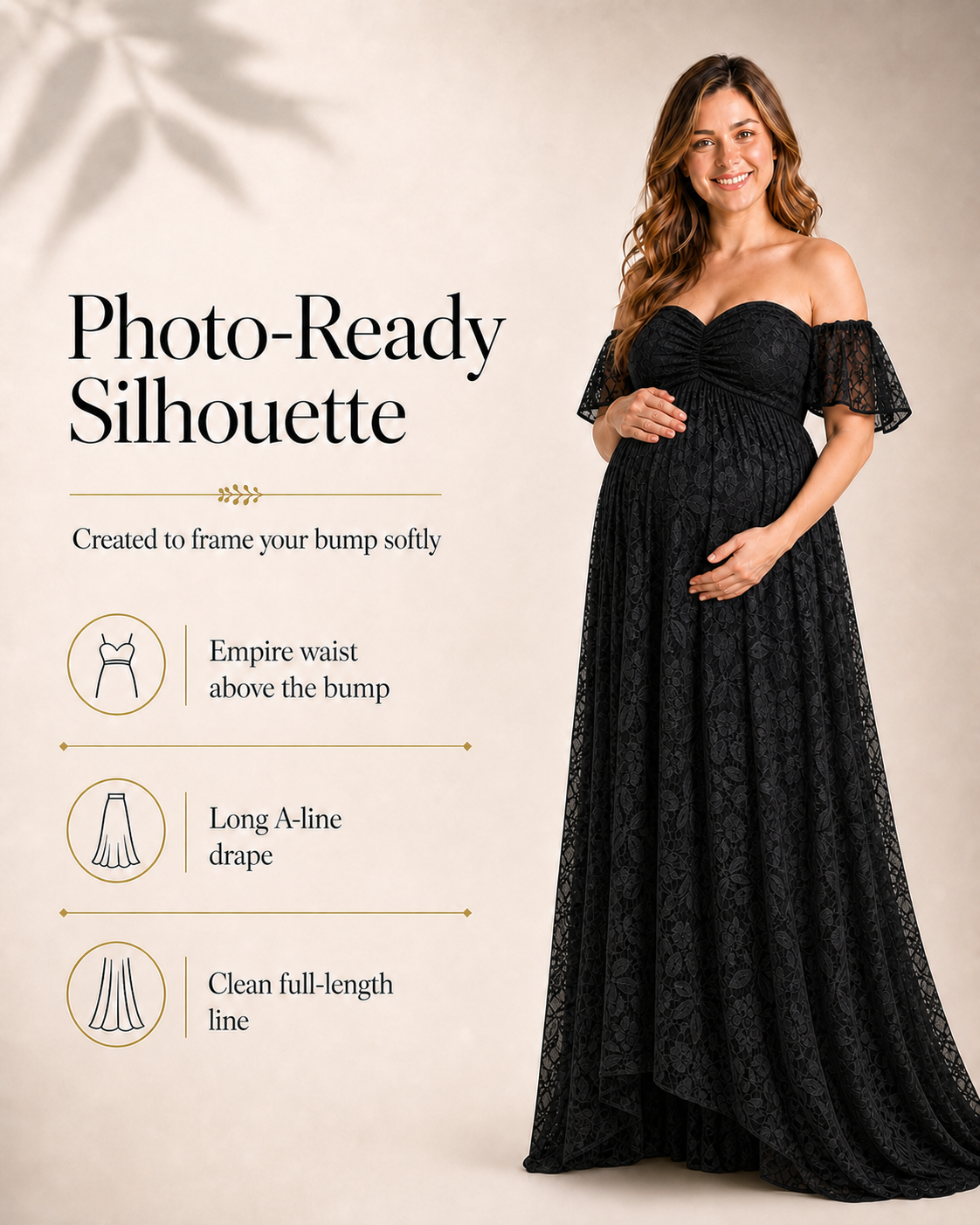 Black full-length maternity silhouette posed for an editorial studio photoshoot
