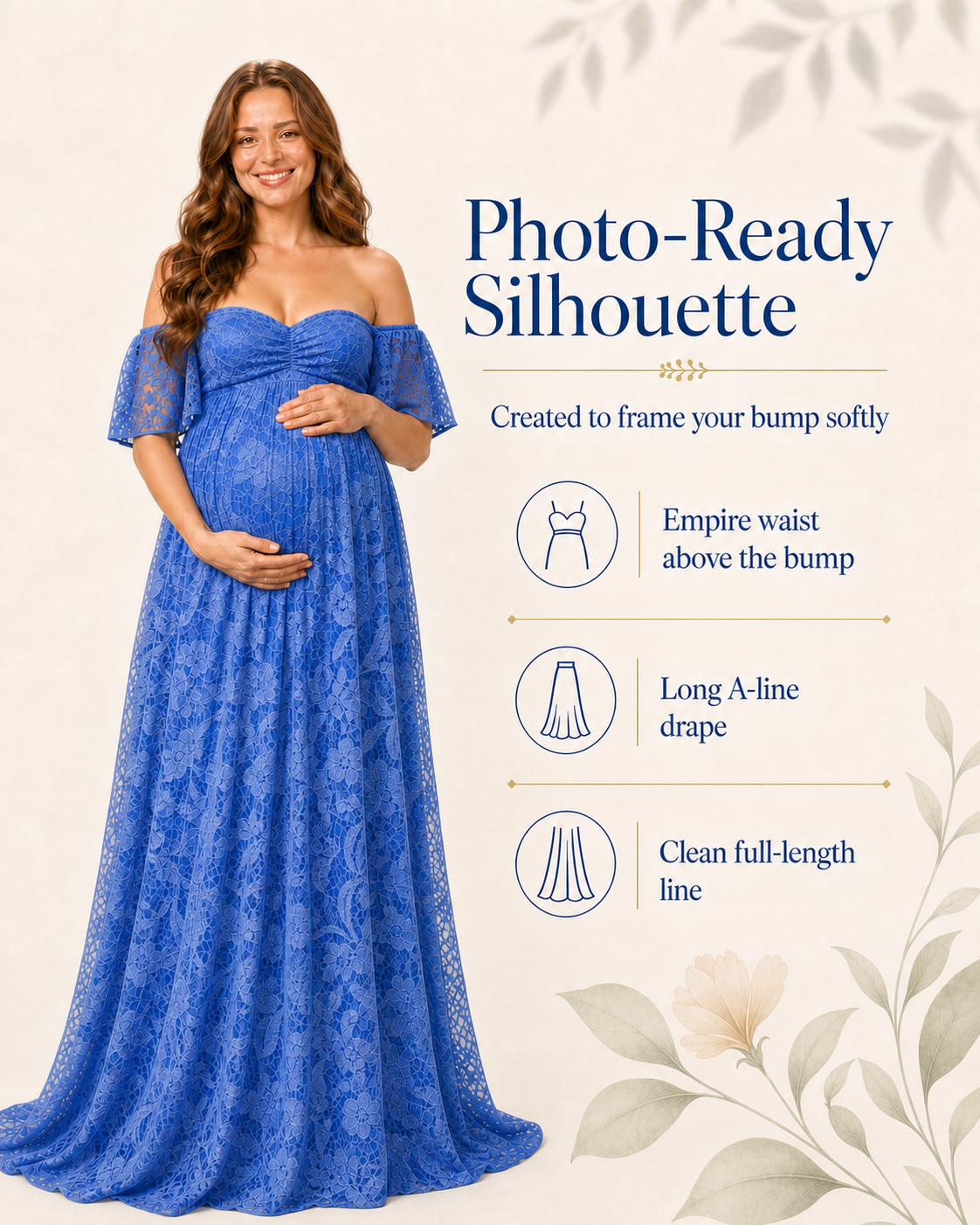 Royal Blue full-length maternity pose for a bold studio photoshoot