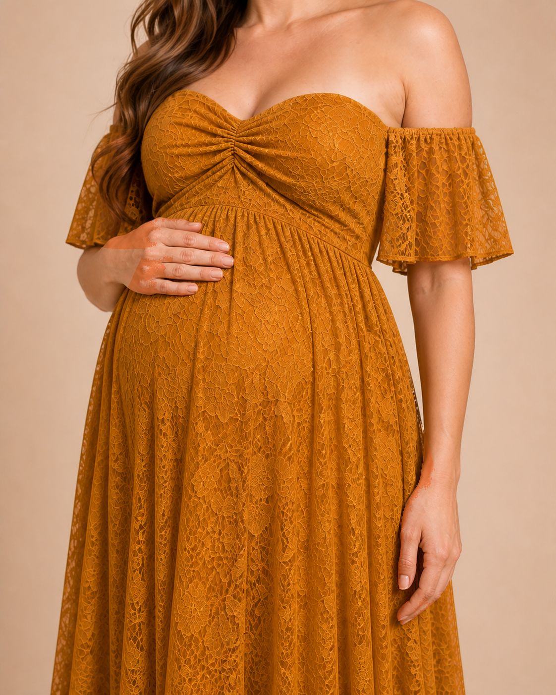 Antique-gold floral lace close-up, low-contrast blooms on a warm metallic-looking mesh