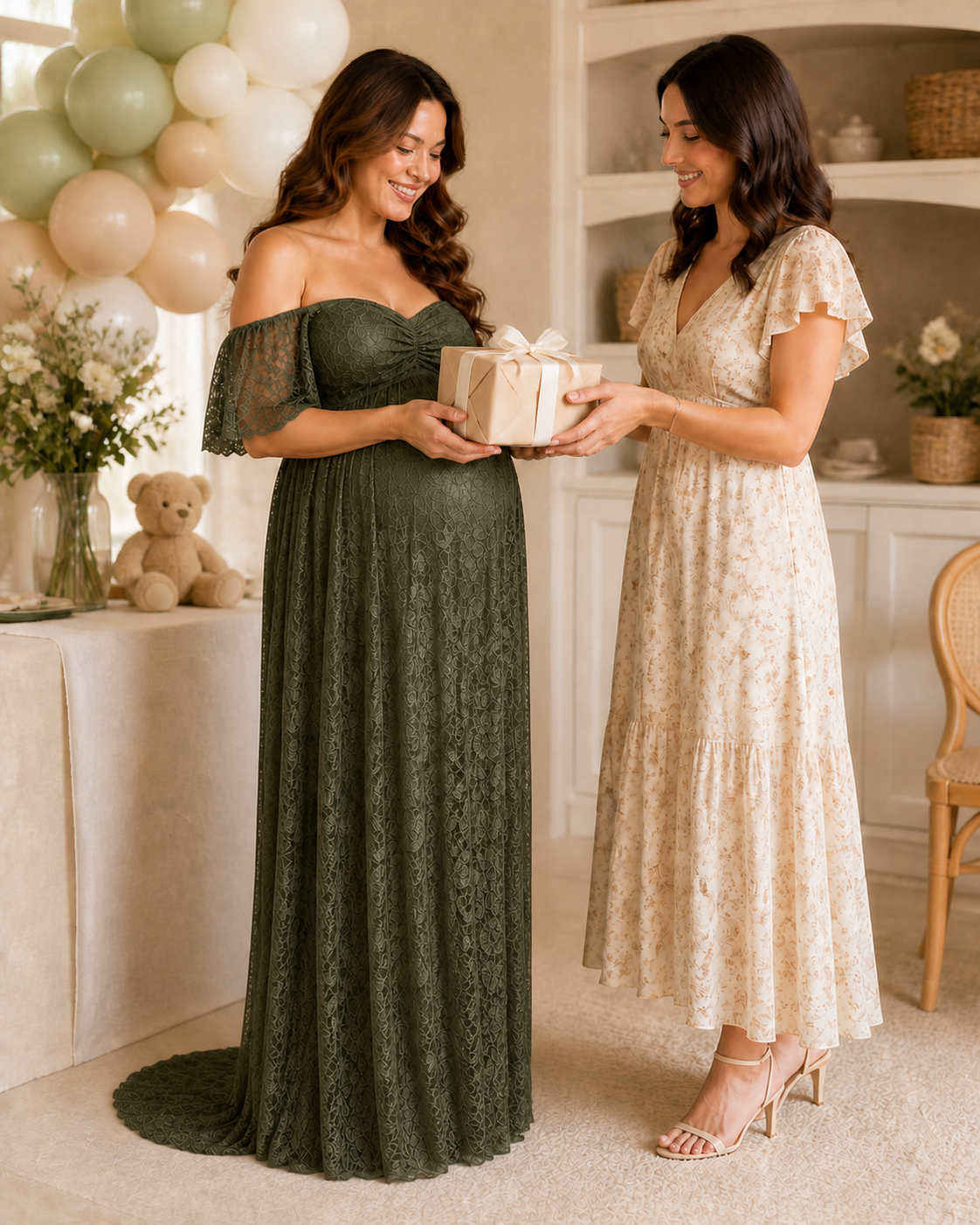 Olive Green celebration moment under open shade in a garden