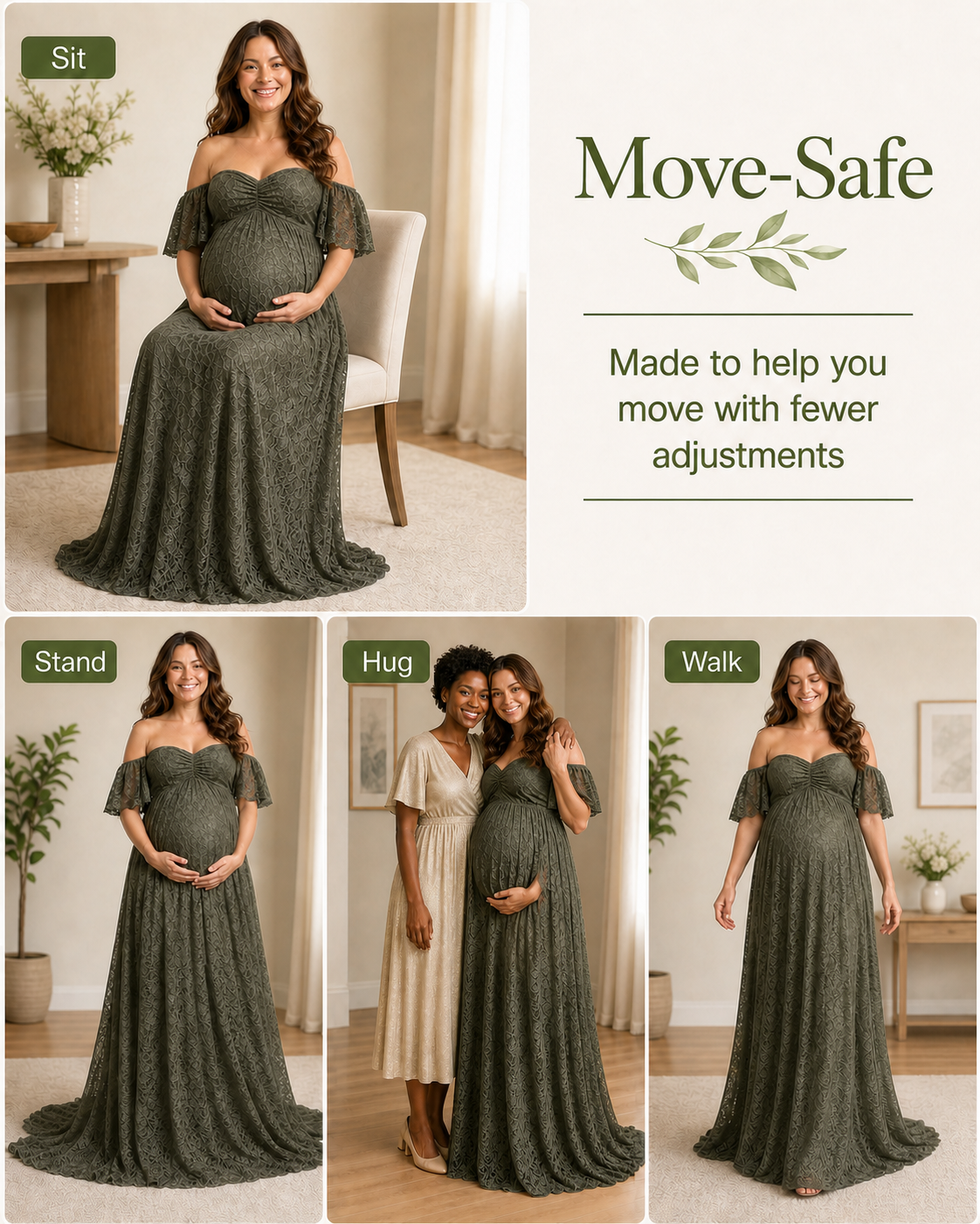 Olive Green walking pose on grass, front hem clear and back length following