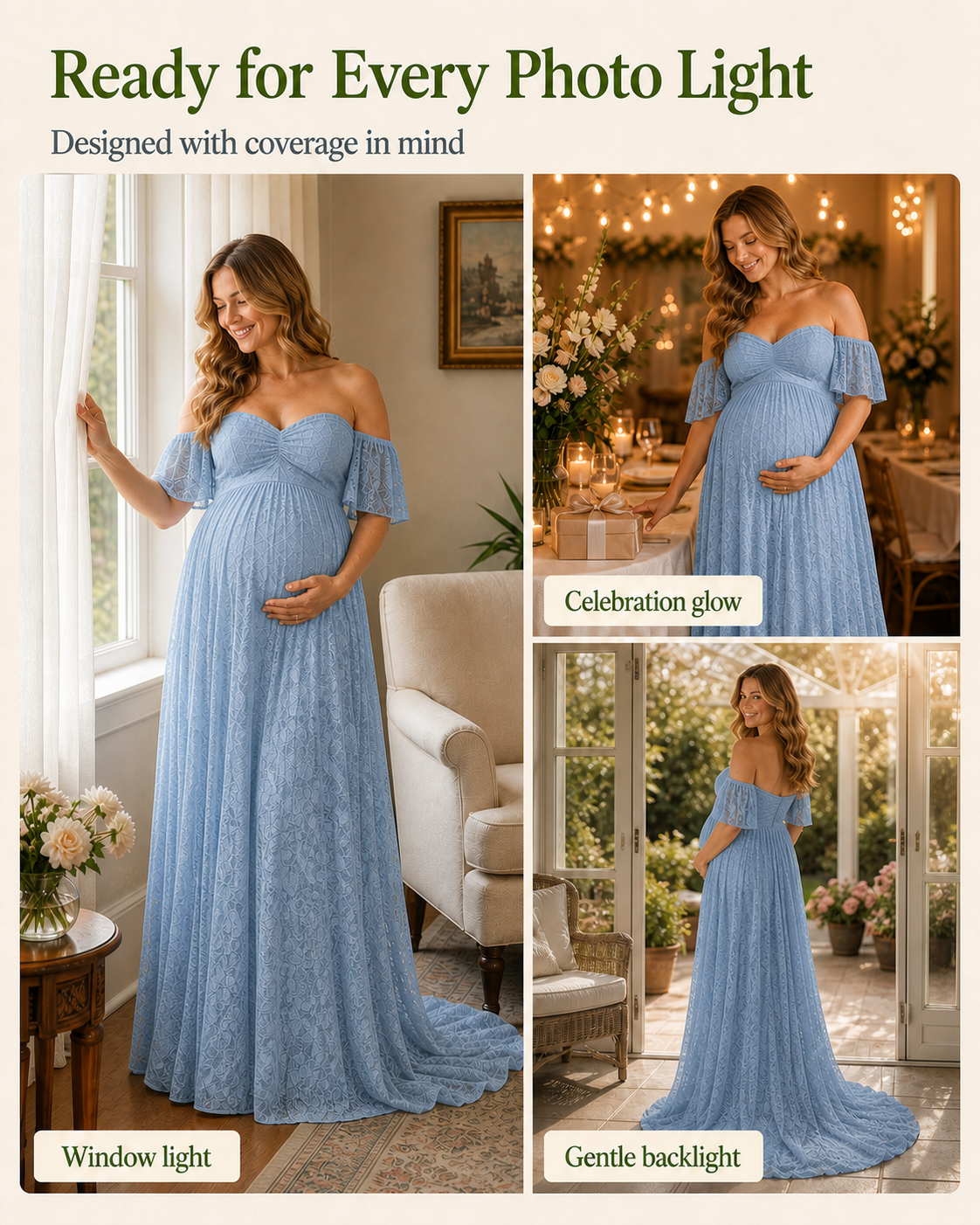 Misty Blue lace in window light versus shade, pale blue shifting cooler or softer