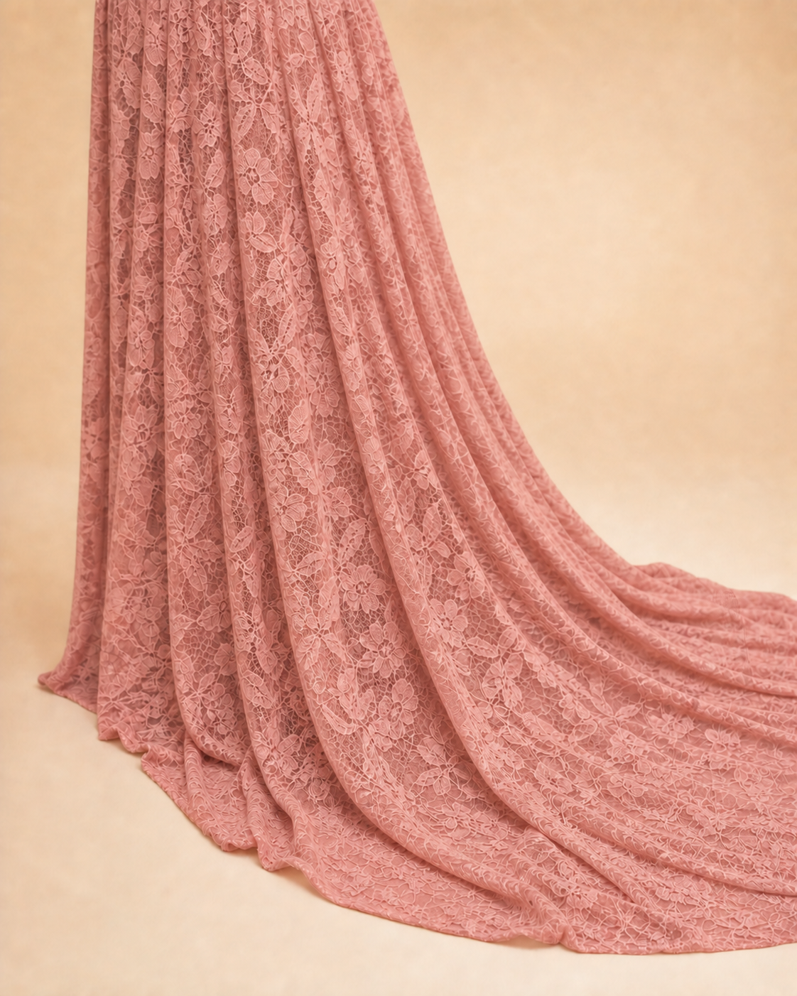Soft Blush Pink floor-length hem with extra back length for a portrait drape