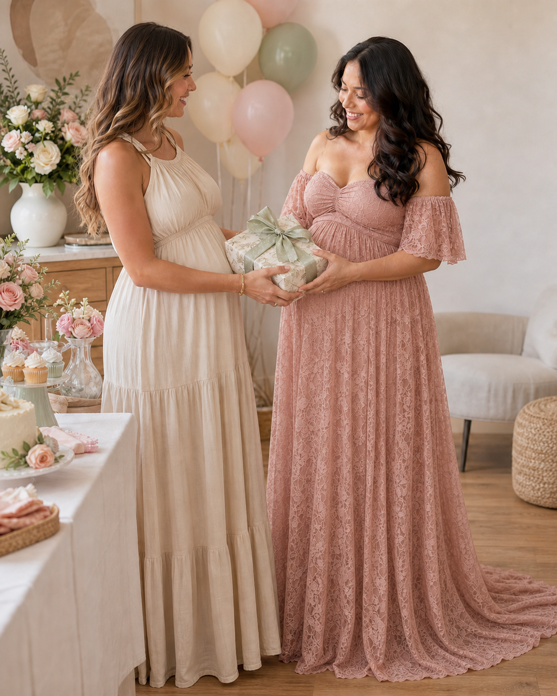 Soft Blush Pink celebration moment with a classic baby shower bouquet