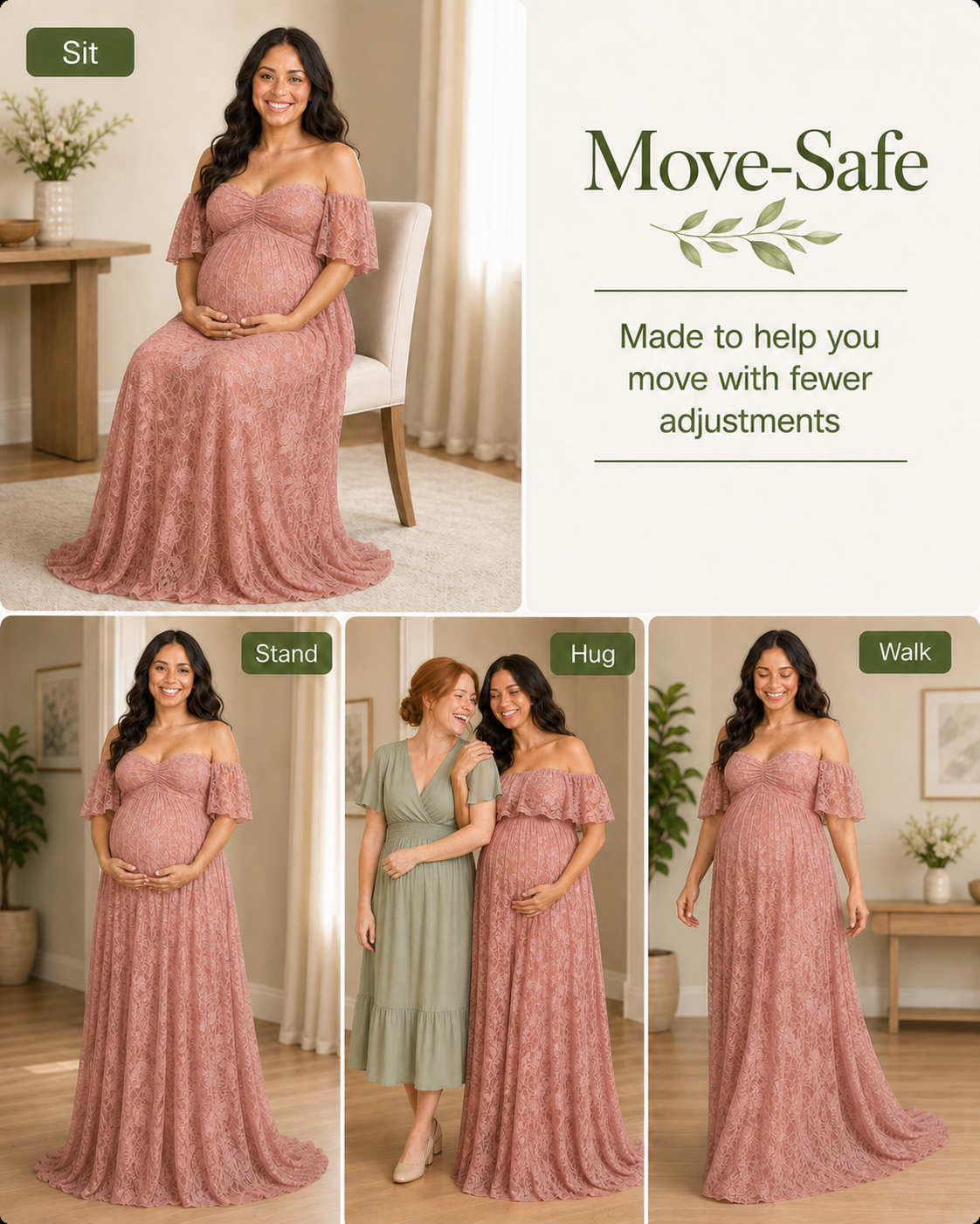Soft Blush Pink walking pose, A-line skirt moving while the longer back stays controlled