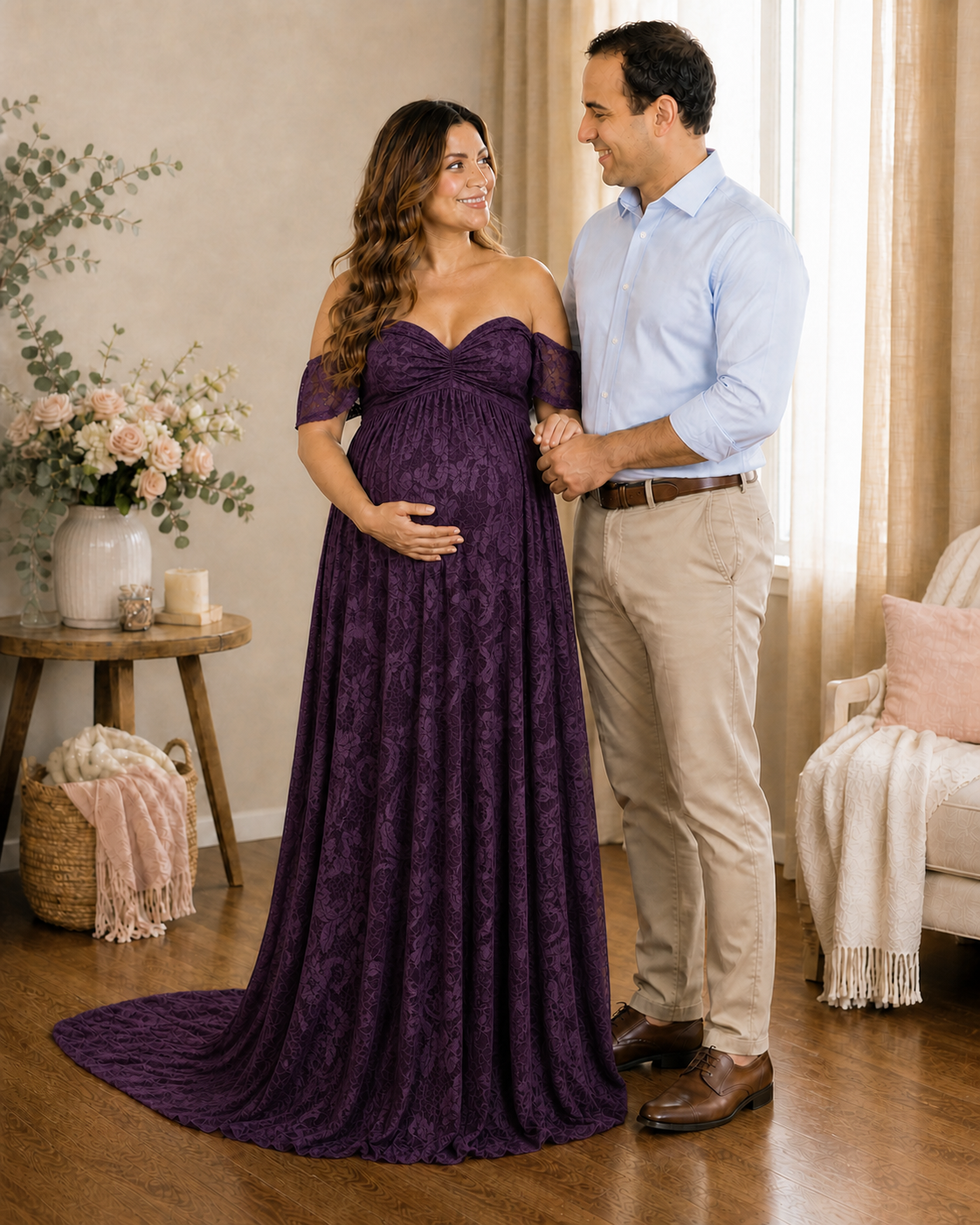 Deep Plum Purple family wait in low evening light