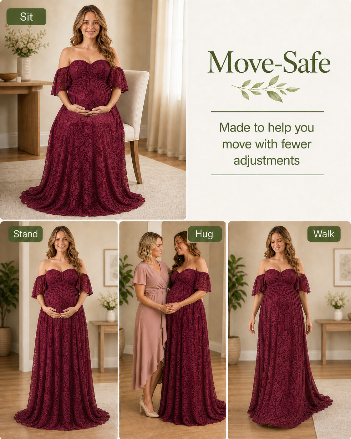 Deep Wine Red walking frame, front hem clear and back length kept from dragging wide
