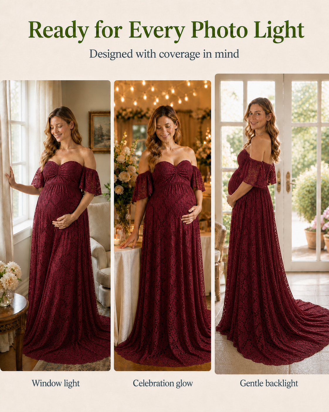 Deep Wine Red lace under warm studio light versus cooler fill, red reading richer or deeper