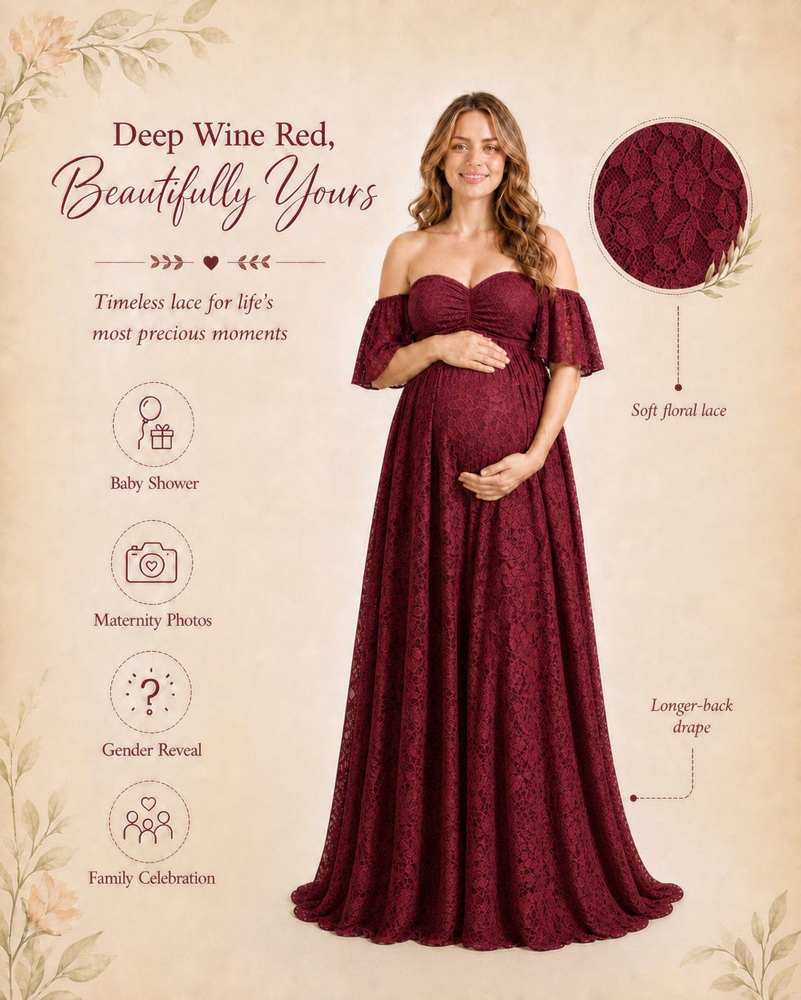 Deep Wine Red maternity dress kept as a holiday baby shower memory