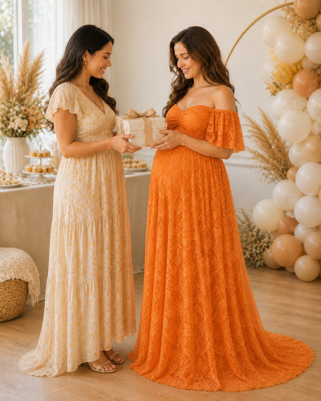 Ginger Orange celebration moment at a boho baby shower