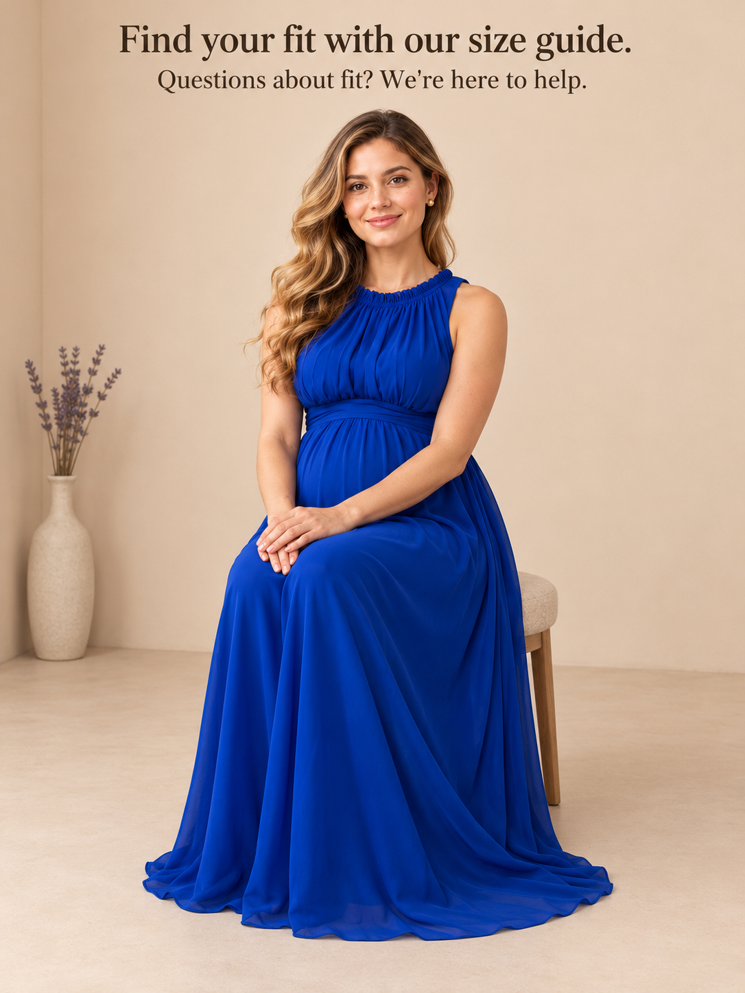 Annelise Royal Blue maternity dress — seated portrait against a plain background