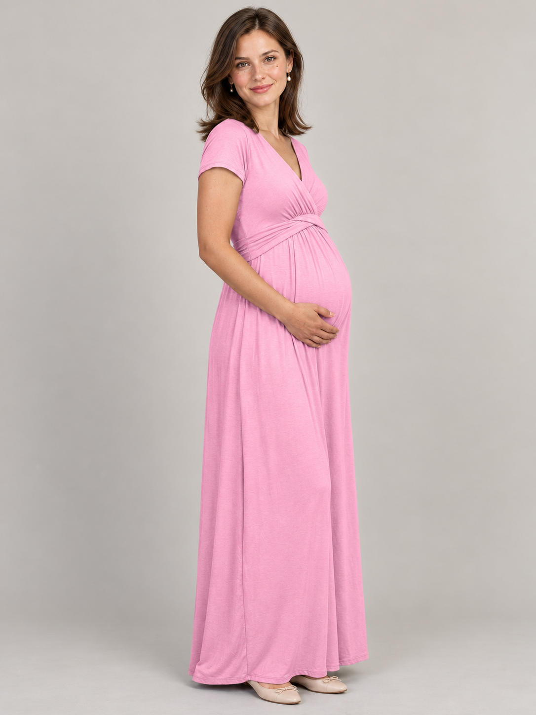 Lydia Rose maternity dress — side view of the wrap waist and maternity silhouette