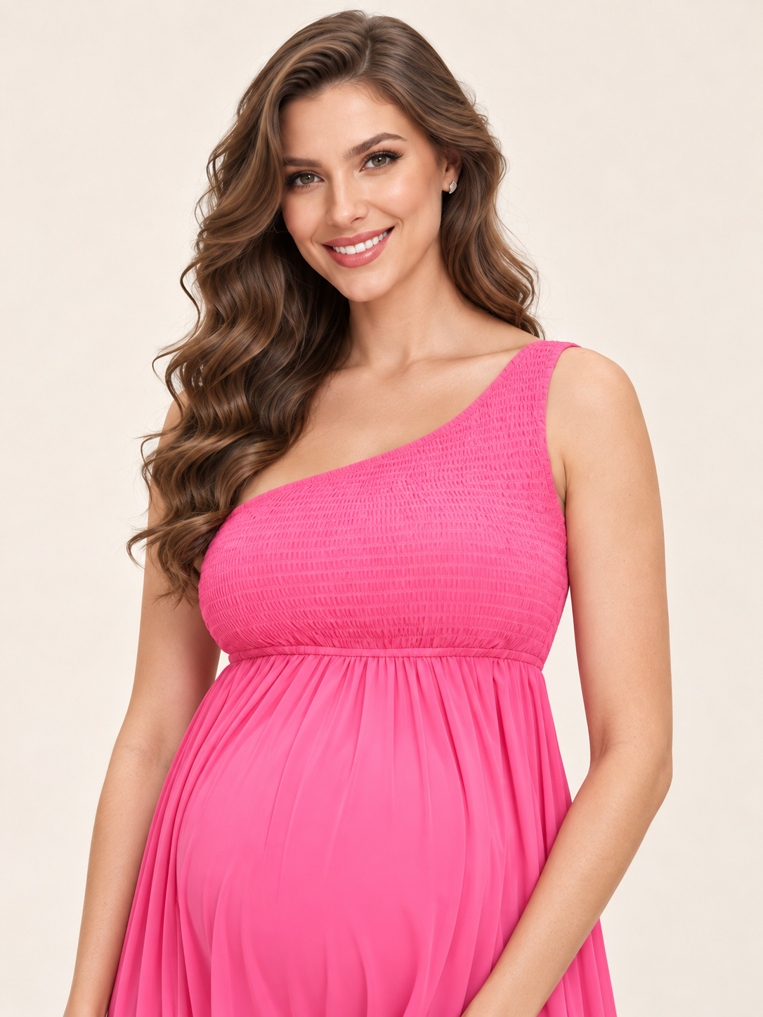 Ophelia Hot Pink maternity dress — wide shoulder strap and smocked bodice detail