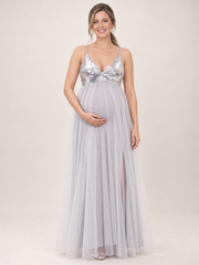 Solenne Gray maternity dress — front view