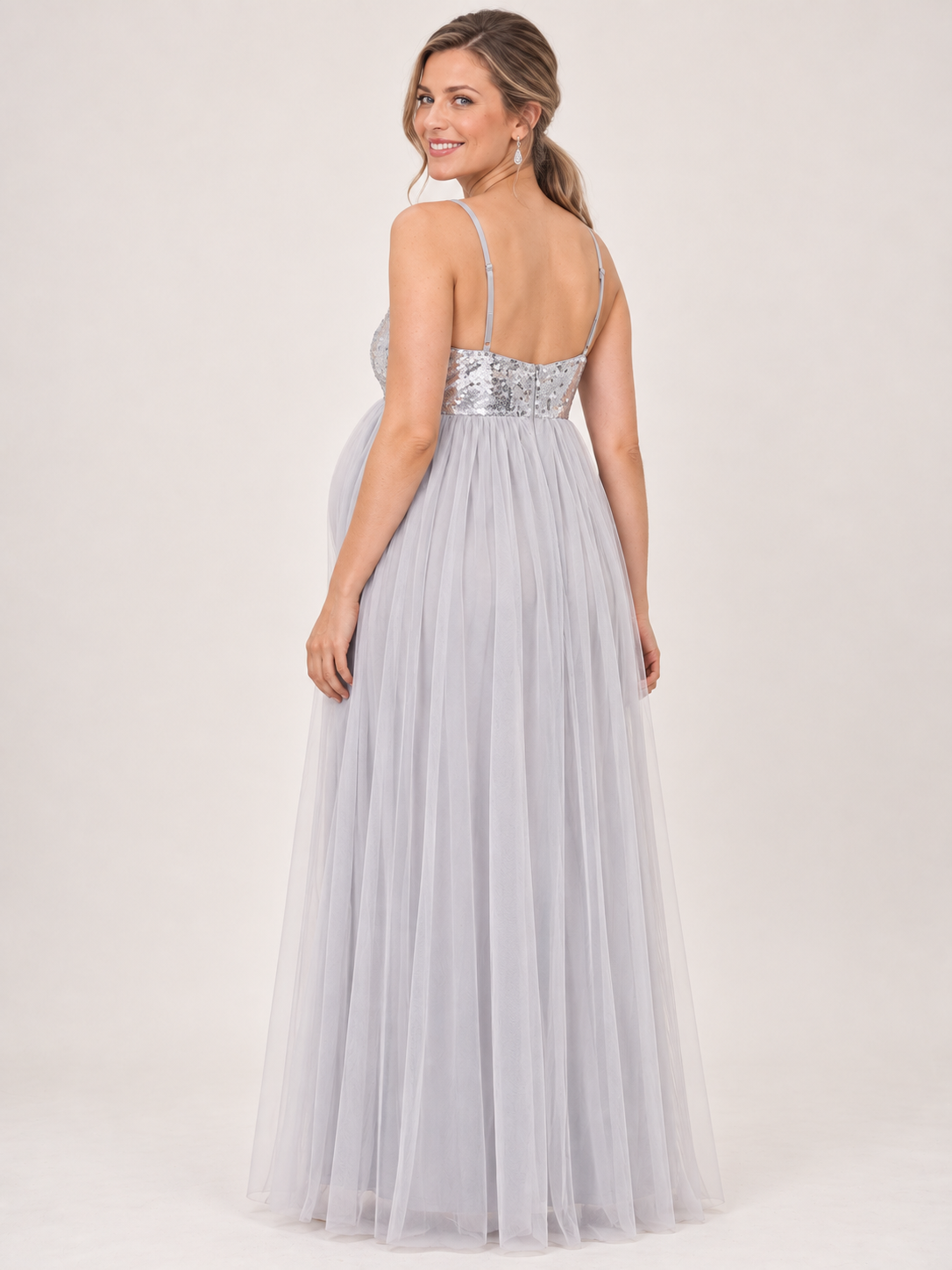 Solenne Gray maternity dress — back view