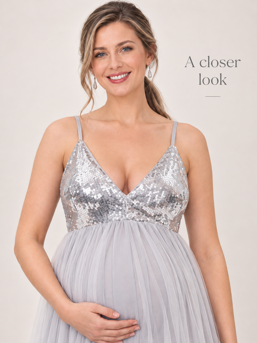 Solenne Gray maternity dress — back or construction detail