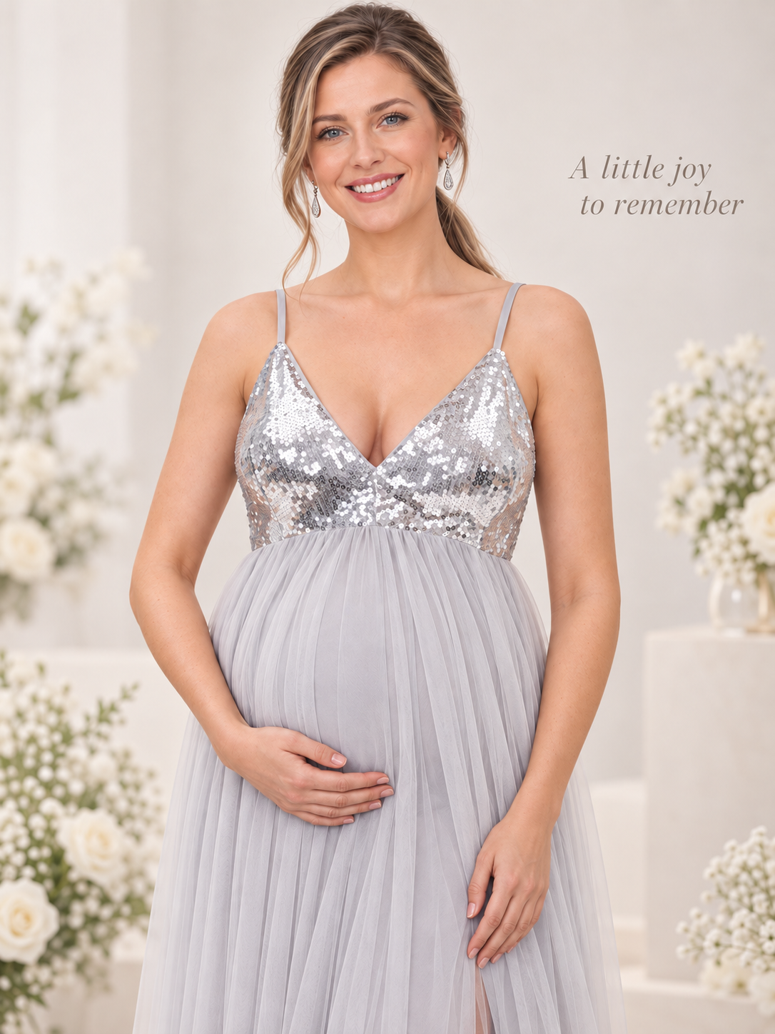 Solenne Gray maternity dress — babyshowerdress brand story