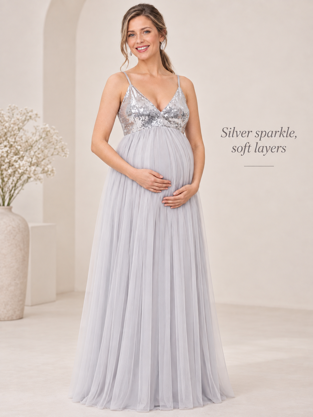 Solenne Gray maternity dress — dress details