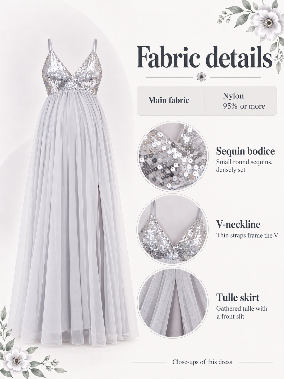 Material guide for the Solenne Gray maternity dress
