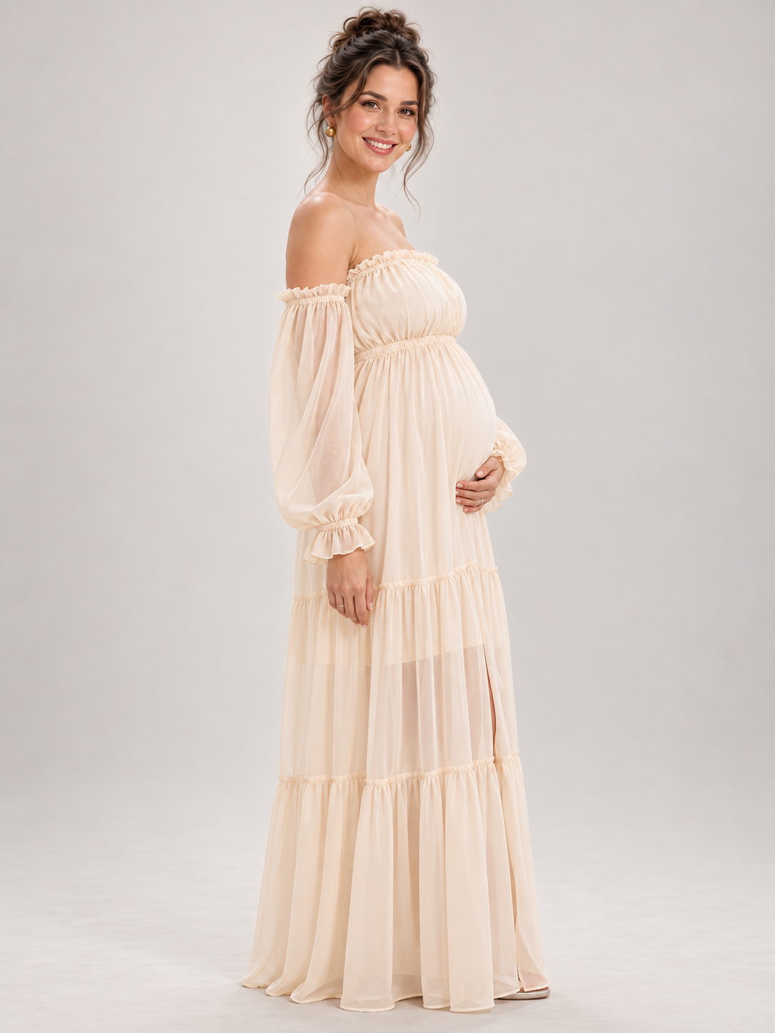 Evelisse Apricot maternity dress — side silhouette