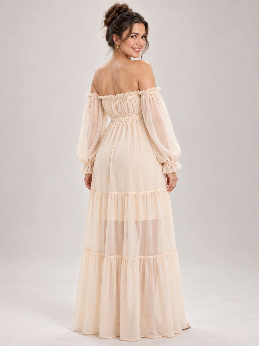 Evelisse Apricot maternity dress — back view