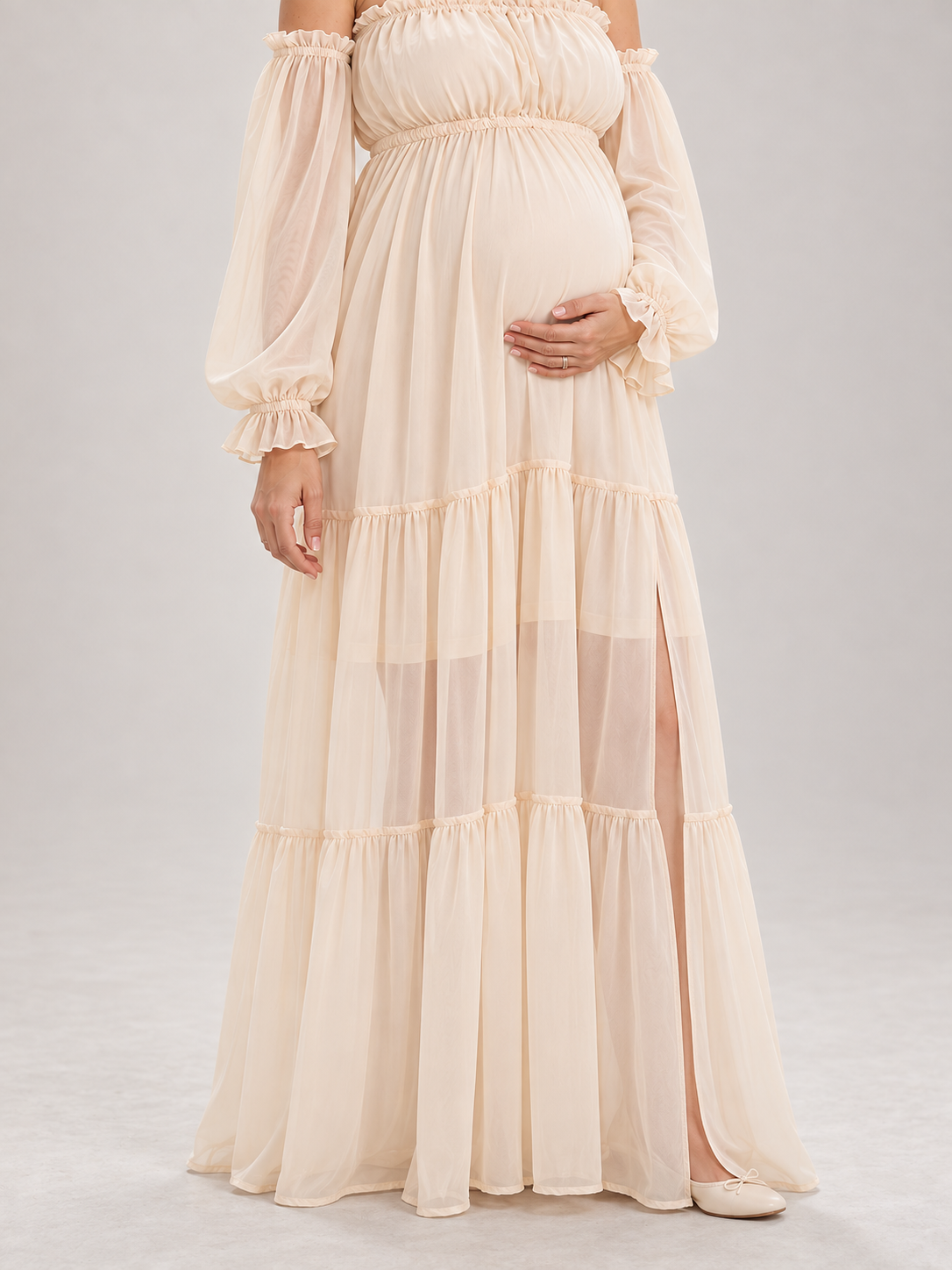 Evelisse Apricot maternity dress — skirt and hem detail