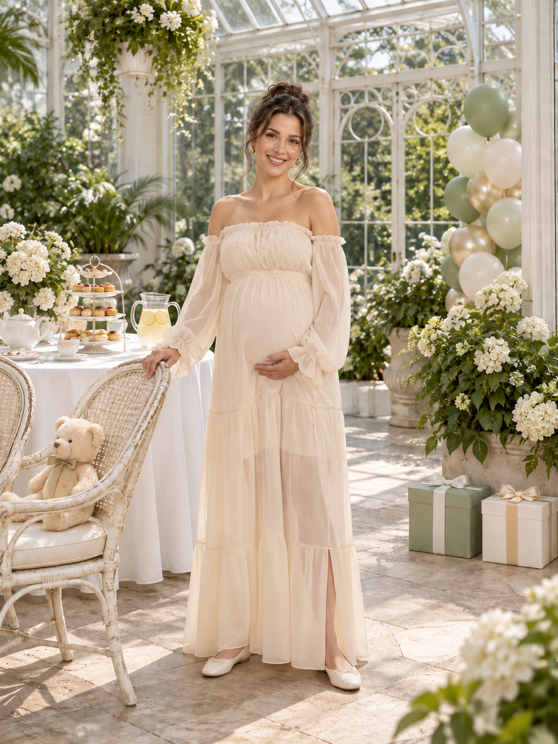 Evelisse Apricot maternity dress — maternity portrait