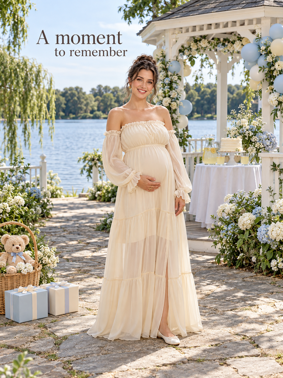 Evelisse Apricot maternity dress — full dress silhouette