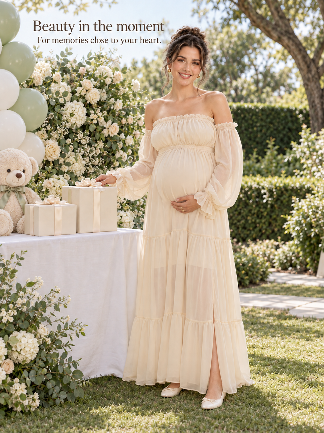 Evelisse Apricot maternity dress — babyshowerdress brand story